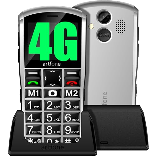 artfone Teléfono móvil 4G para personas mayores, 4G con teclas grandes para personas mayores con cámara de 2 MP, altavoz estéreo, registro de tiempo, botón SOS, USB tipo C, estación de carga, pantalla