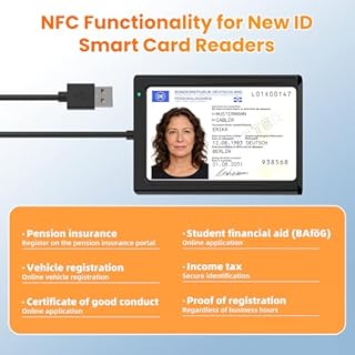 Lettore di smart card USB con NFC, USB-A Smart Card Reader Lettore di schede DOD Military Lettore di schede per la nuova carta d'identità, compatibile con Windows, Linux, Android, cavo da 95 cm