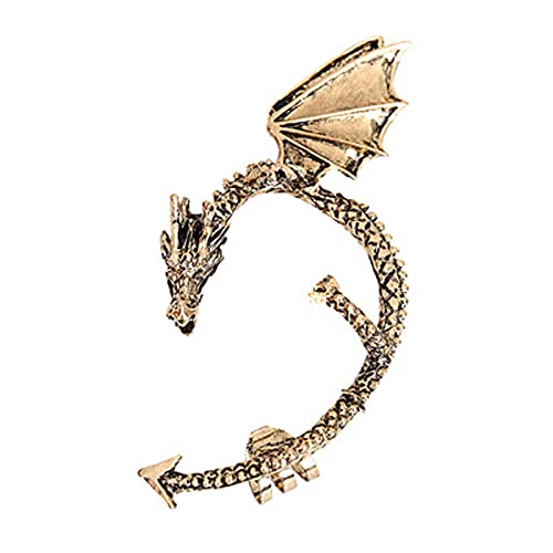 Vintage Gothic Punk Temptation Metal Dragon Bite Ear Cuff Clip Earring Retro Animal Non-Piercing Wrap Crawler Climber Earring Fashion Cute Animal Jewelry For Women Girl Gift Left Ear-D 3Pcs #TOP1
