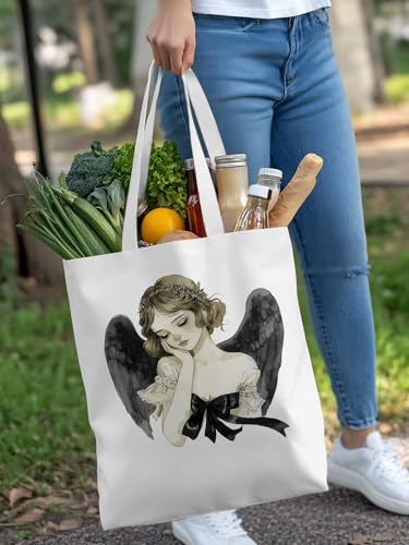 Canvas Tote Bag, Watercolor Angels Girl Aesthetic Canvas Tote Handbags for Women Shoulder Bag4