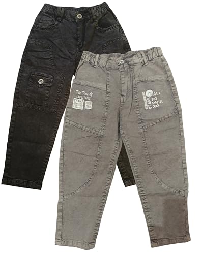 Image of Boys Cargo Pants, Kids Cargo Jeans with Pockets, Adjustable Waist, Stretch Denim Casual Pants for Boys
