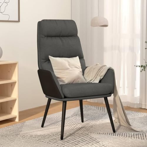 Tonture Relaxsessel Dunkelgrau Stoff, Gemütlicher Polstersessel mit Metallgestell, Bequemer Lounge Sessel für Wohnzimmer, Schlafzimmer, Lesezimmer, Erwachsene und Kinder