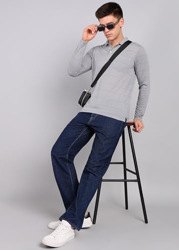 Image of INKKR Men Full Striped Polo Neck Cotton Blend T-Shirt