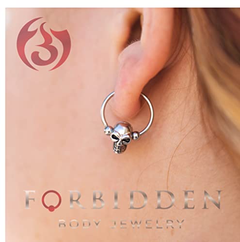 Forbidden Body Jewelry Surgical Steel Skull Captive Bead Ring Hoops, Skull Septum Ring, Nipple Ring, CBR 14G-16G (Sold as Set or Single)4