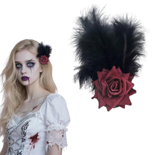 Pinza para cabello con plumas estilo gótico y rosa decorativa para Halloween, bodas y fiestas - GELXGRIT miniatura 1