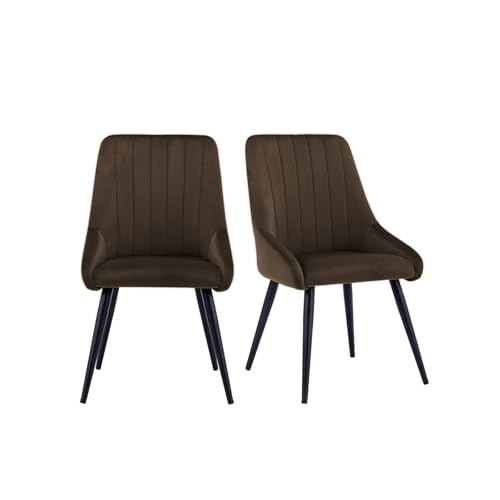 Image of Finch Fox Morris Velvet Dining Chair for Living Room, Bedroom, Home Office with Black Metal Legs in Dark Brown Color (Set of 4)