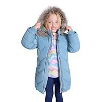 Mountain Warehouse Galaxy Fleece Lined Kids Padded Jacket - Water Resistant Puffer Coat with Faux Fur Hood, Girls & Boys - For Autumn, Winter, Travelling, Hiking Teal Kids Size 7-8 Years