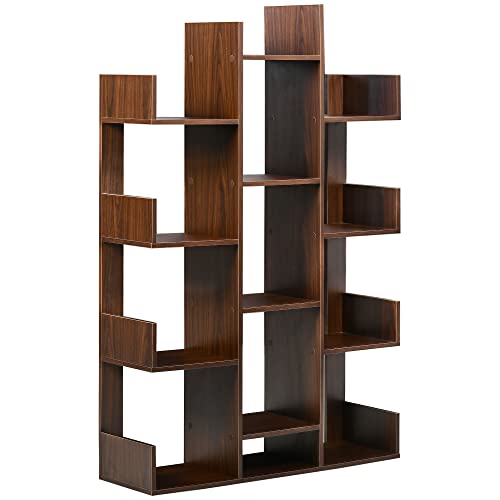 Homcom Tree Bookshelf, Modern Freestanding Bookcase With 13 Open Shelves, Display Unit For Living Room, Study Or Office, Brown #TOP10