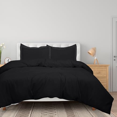 Image of ROYALE LINENS Black Duvet Cover Full Size - 3 Piece Bedding Comforter Covers - Zipper Closure - 1 Full Duvet Cover 80x90 inches and 2 Pillow Shams - No Comforter Included