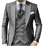 Wangyue Men 3 Piece Wedding Suits for Men Grey Prom Suits Formal Fashion 40 M