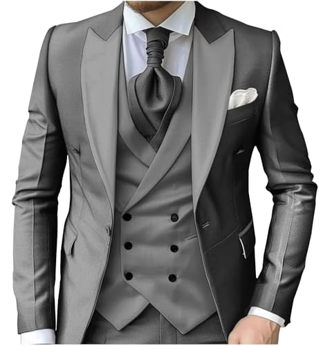 Wangyue Men 3 Piece Wedding Suits for Men Grey Prom Suits Formal Fashion 40 M