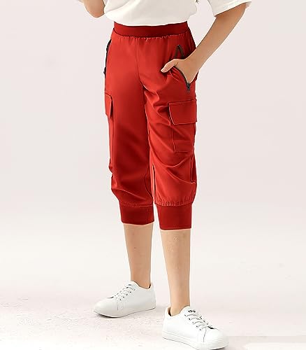 Image of DOUBLJU Lightweight Hiking Sweatpants Women Girls Kids Slightly Elastic Quick Dry Capri Cargo Jogger Athletic Workout Outdoor