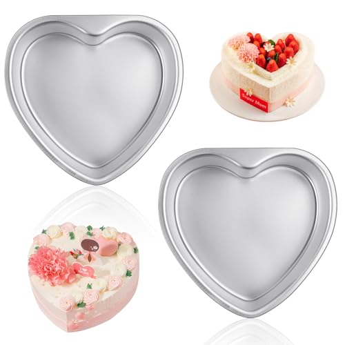 Milkary 2Pcs Heart Shape Cake Pans, Aluminum Heart Cake Mold, Reusable 10 inch Cake Pan for Baking DIY for Wedding Birthday Family Occasions