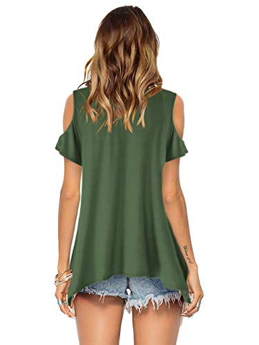 Beluring Women Summer Cold Shoulder Tops V Neck Casual Loose T-Shirt (Xl, Green) #TOP1