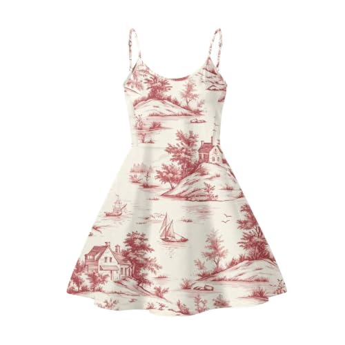 Image of Women's Spaghetti Strap Dress Summer Casual Swing Sundress Girls Beachwear Swing Mini Dress