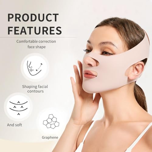 Image of V-Line Face Lifting Mask Chin up Mask for Sleeping & Jaw Shaper,Double Chin Reducer Chin Strap for Face Slimming & Sculpting,Tightening Band for Neck & Cheek (Pink)