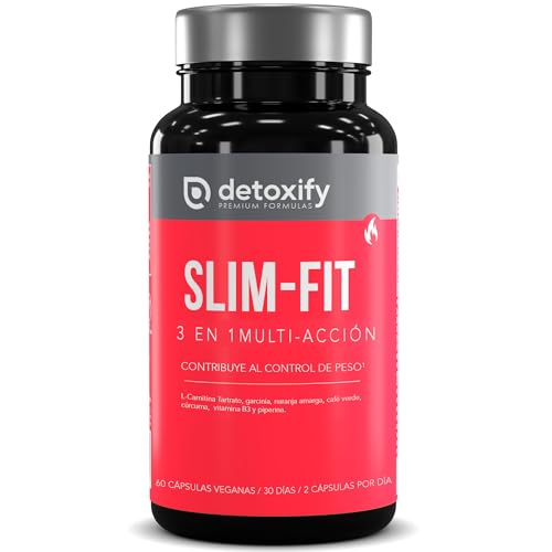 Detoxify Slim-Fit | Quemagrasas Potente Para Adelgazar | Potente Saciante | L-Carnitina Piperina Garcinia Naranja Amarga Café Verde | Sin Cafeína | 30 Días