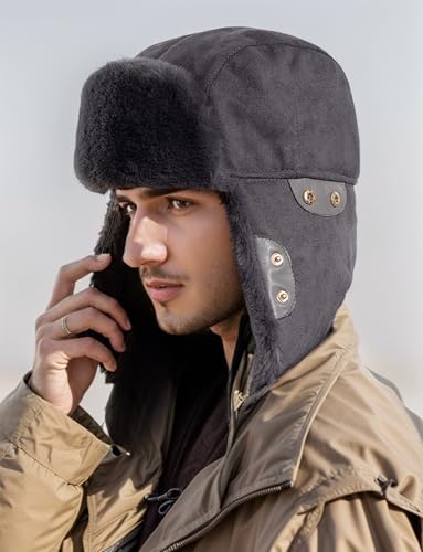 SEAUR Chapéu unissex de inverno Ushanka de pele sintética quente à prova de vento para esqui com aba