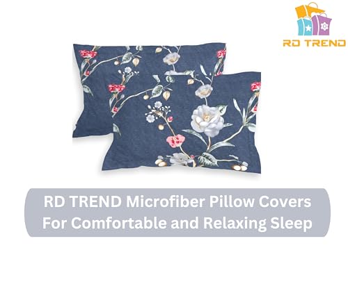 Image of RD TREND Pillow Cover Set of 2 | 210 TC Premium Glace Cotton | Soft & Breathable | Floral Printed Design | Standard Size 18x28 Inches | Bluestar & Grey | 4 Pcs