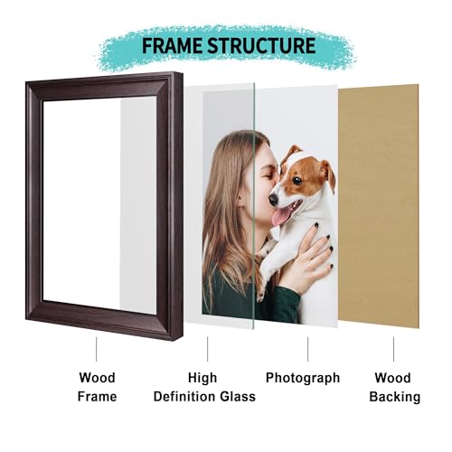 Image of iRahmen 8.5x11 Vintage Picture Frame - High Definition Real Glass Wooden Photo Frames for Tabletop Display and Wall Mounting (Dark Brown, Set of 4)