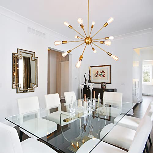 Merbotin 12 Lights Brass Sputnik Chandeliers, Mid Century Sputnik Light Fixture Modern Brass Dining Room Light Chandeliers Ceiling Hanging Lighting For Dining Room Living Room Kitchen Island Bedroom #TOP3