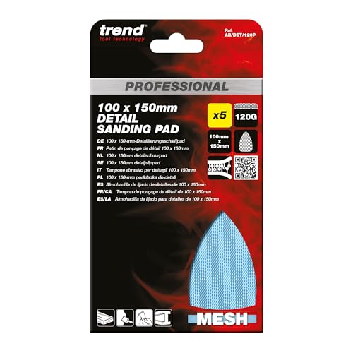 Trend Profi-Detail-Schleifpads 100 x 150 mm, Körnung 120, 5 Stück, Netzschleifmittel für Zwischenschliff und Spachtelbearbeitung, AB/DET/120P