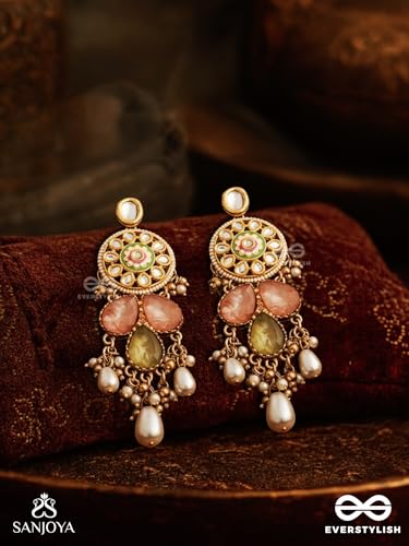 Image of SANJOYA BY EVERSTYLISH Tarunima Freshness Simple Graceful Earrings With Gemstones, Kundan And Pearls Lightweight Jewelry For Women | Party, Festive, Wedding & Gifting