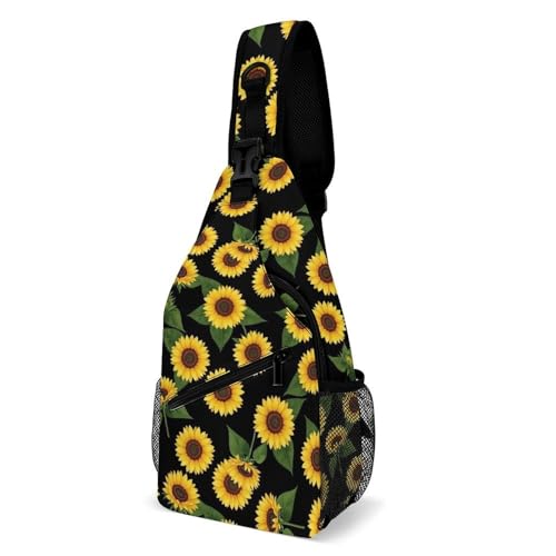 Multipurpose Shoulder Sling Floral Sunflower Women Men Unisex, Durable Polyester Daypack Gym Running Shopping Daily Use