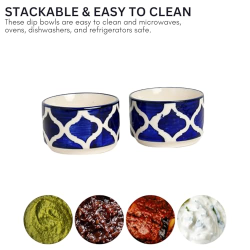 Image of Hand-Painted Multicolored Moroccan Ceramic Dip Bowls /Chutney Bowl (Multicolor, Pack of 2)-Multi-Color