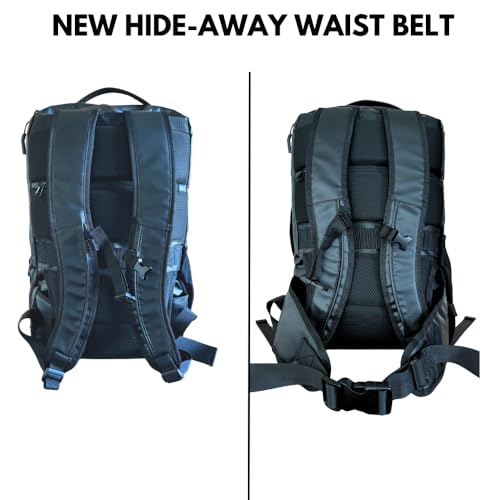 COR Surf Carry On Travel Backpack | Island Hopper 2.0 Ultralight | Airline Approved Personal Item Backpack | 34L Black with Black Zipper Waterproof Edition - FREE S-Clip Included3