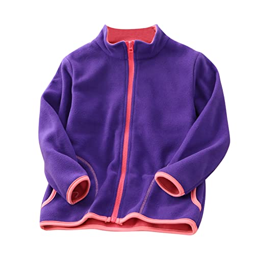 Kids Fall Jacket Toddler Boys Girls Long Sleeve Winter Solid Fleece Zipper Coat Jacket Thicken Warm (Purple, 4-5 Years)