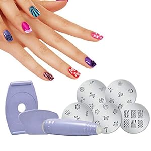 VALAMJI Plastic Salon Nail Polish Art Decoration Stamping Different Shape Kit Tool for Girls and Women (Purple, 1 Set)
