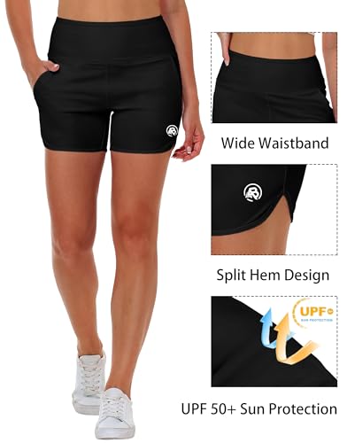 Image of AOBUTE Womens High Waisted Swim Board Shorts UPF 50+ Quick Dry Swim Trunks with Pockets