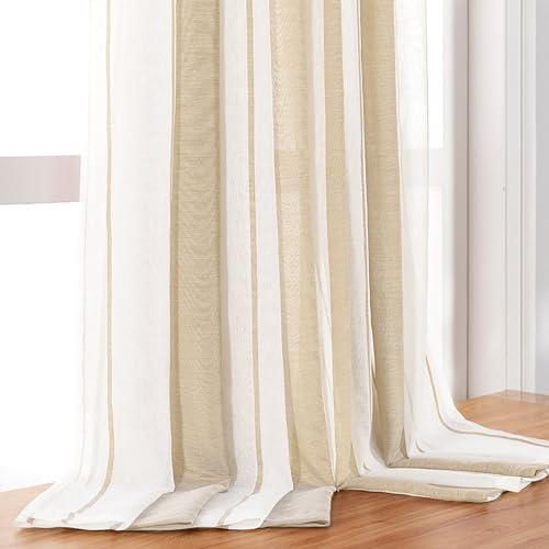 Voile rideaux à rayures BYSURE beige pour un salon chaleureux