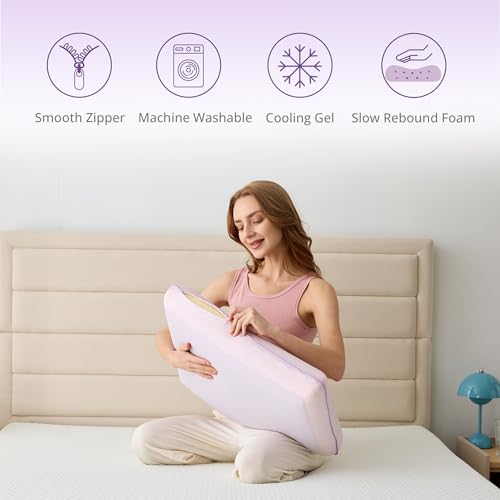 Image of Cooling Gel Memory Foam Pillow for Hot /Side Sleepers, Neck Support, Purple | Ergonomic Pressure Relief, Fits Back & Stomach Sleepers, Reversible Removable Machine Washable Cover, Night Sweats Relief