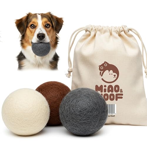 Miao and Woof 3-Piece 100% Pure Wool Dog Balls Soft Durable Wool Felt Toy for Dogs & Puppies Chew-Resistant Perfect for Exercise Playtime Outdoor and Indoor Safe for Your Furr Babies
