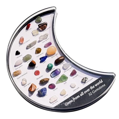 Crystal Gem Collection – Caja de especies de cristal natural, colección especial – Rocks and Minerals Science Education Set With Strawberry Quartz, Prehnite, Obsidiar, Red Jasper, Moss Agate 3.1 x