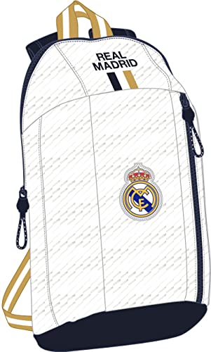 REAL MADRID - Mini Mochila para Uso Diario, Ideal para Niños de Diferentes Edades, Cómoda y Versátil, Calidad y Resistencia, 22x10x39 cm, Color Blanco