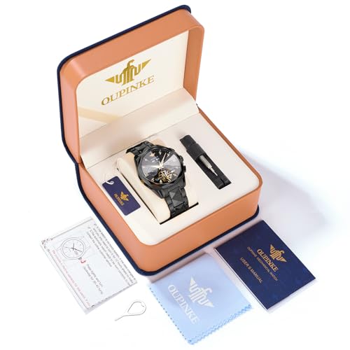 OUPINKE Men’s Watches Automatic Self-Winding Luxury Diamond Mirror Skeleton Mechanical Watch Date Dress Business Tungsten Steel Waterproof Luminous Wrist Watches for Men2
