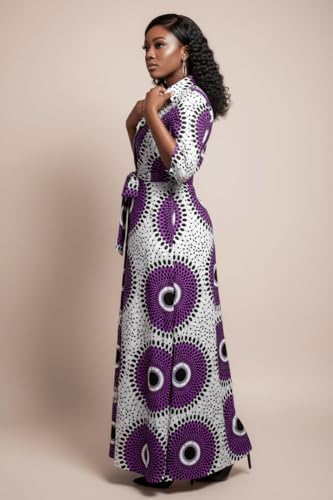 Image of Runwind Women Church Maxi Dresses 3 /4 Sleeve Button Down Print Casual Office Dress African