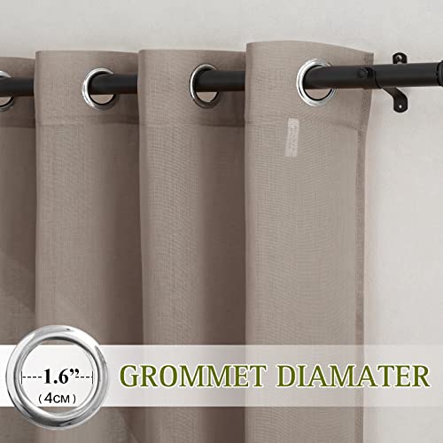 NICETOWN Semi Sheer Linen Curtains 45 inch Long for Small Window, (Burlap) Grommet Linen Sheer Curtains Privacy with Light Filtering Drapes for Cafe/Kitchen, 2 Panels, W52 x L45
