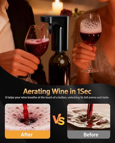 Image of 5 in 1 Wine Aerator Whiskey Dispenser,Liquor Decanter, Alcohol Pourer-Black | World Cup Party Essential | 1-Second Aeration | Easy Tap-to-Pour | 1-999ml Precision | USB-C Rechargeable | Smart&Automatic