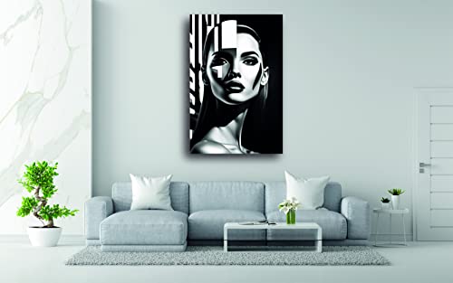 Tableau Op Art femme noir et blanc décoration murale moderne en toile haute qualité 40x60cm