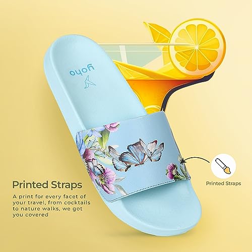 Image of YOHO Tropica Printed Comfortable Women Slides | Stylish Rainy Footwear & Waterproof Monsoon Sandals | Soft Inner Lining On Strap