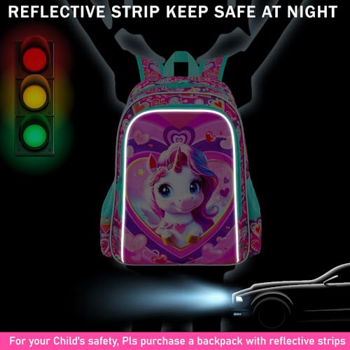 3PCS Girls Backpack, Kids Water Resistant Heart Bookbag Set with Lunch Box, Cute Kids School Bag for Preschool Toddler2