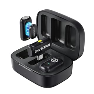 Hollyland LARK A1 Duo - Mini microfono wireless per iPhone 15/16 e Android (2 TX + RX USB-C + custodia di ricarica), microfono magnetico per YouTube, TikTok, podcast, interviste (Nero)