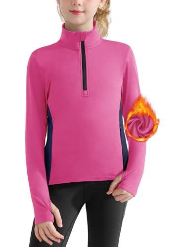 Girls Equestrian Horse Riding Shirts - Long Sleeve Fleece Winter Quarter Zip Pullover Ice Skating Jacket Sweatshirts