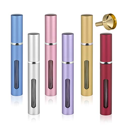 Preisvergleich Produktbild Comius Sharp 5 Stück Parfümzerstäuber, Aluminium Taschenzerstäuber Sprühflasche, Nachfüllbar Parfüm Zerstäuber mit Trichter, für Handtasche, Reisen, Ferien, Flugreisen (5 ml)