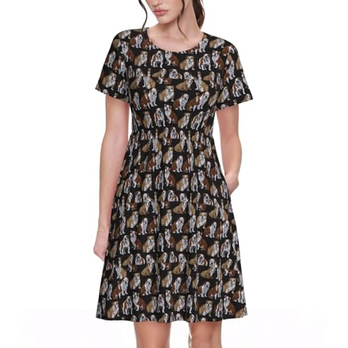 Robe décontractée bouledogues anglais pour femme à manches courtes