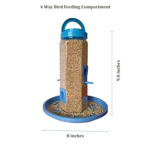 Image of Boltz Hanging Bird Feeder, 4 Feed Nozzle, Outdoor Hanging Bird Food Feeder, Bird Food Capacity Upto 1 Kg, Bird Feeder for Balcony, Ideal for All Kind and Stages Birds-(Blue)